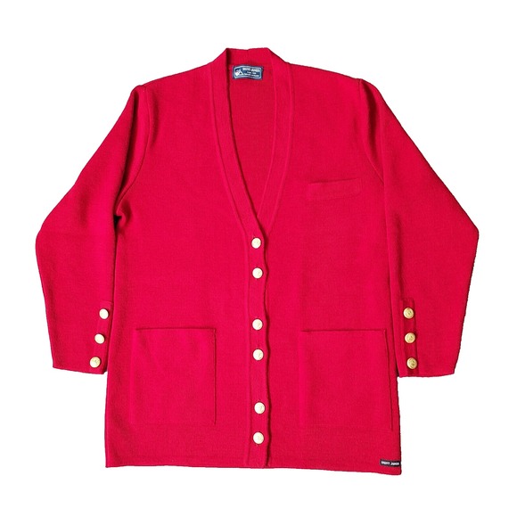 Vintage Saint James‎ Womens 10 Medium Red Wool Cardigan Sweater Made France